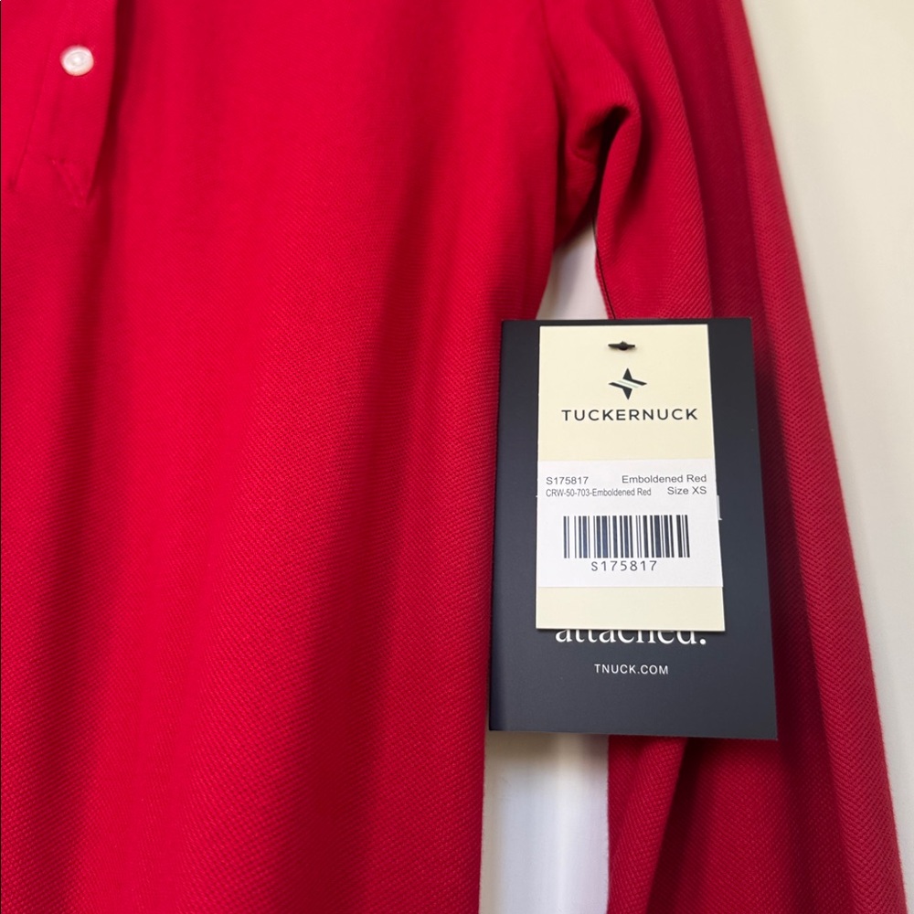 NEW With Tag Red Long Sleeve Cotton Polo Dress with Hem Detail - Picture 5 of 7